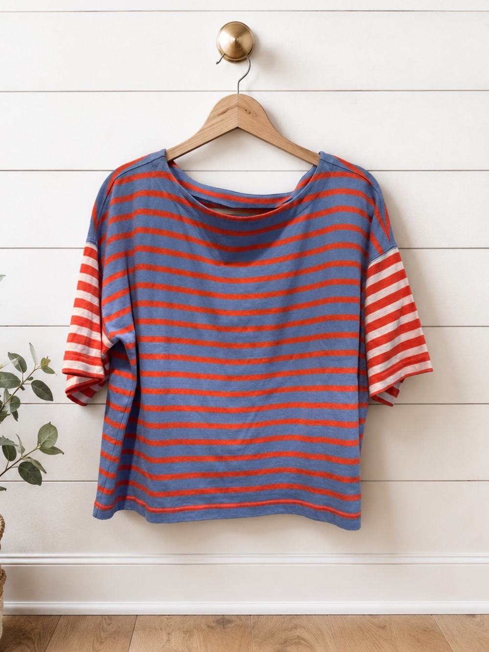 💙 GAP Colorful Striped Mariner Tee Medium | Periwinkle Blue Coral Red Top